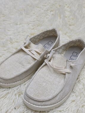 Hey Dude Women's Cream Canvas Slip-On Loafers